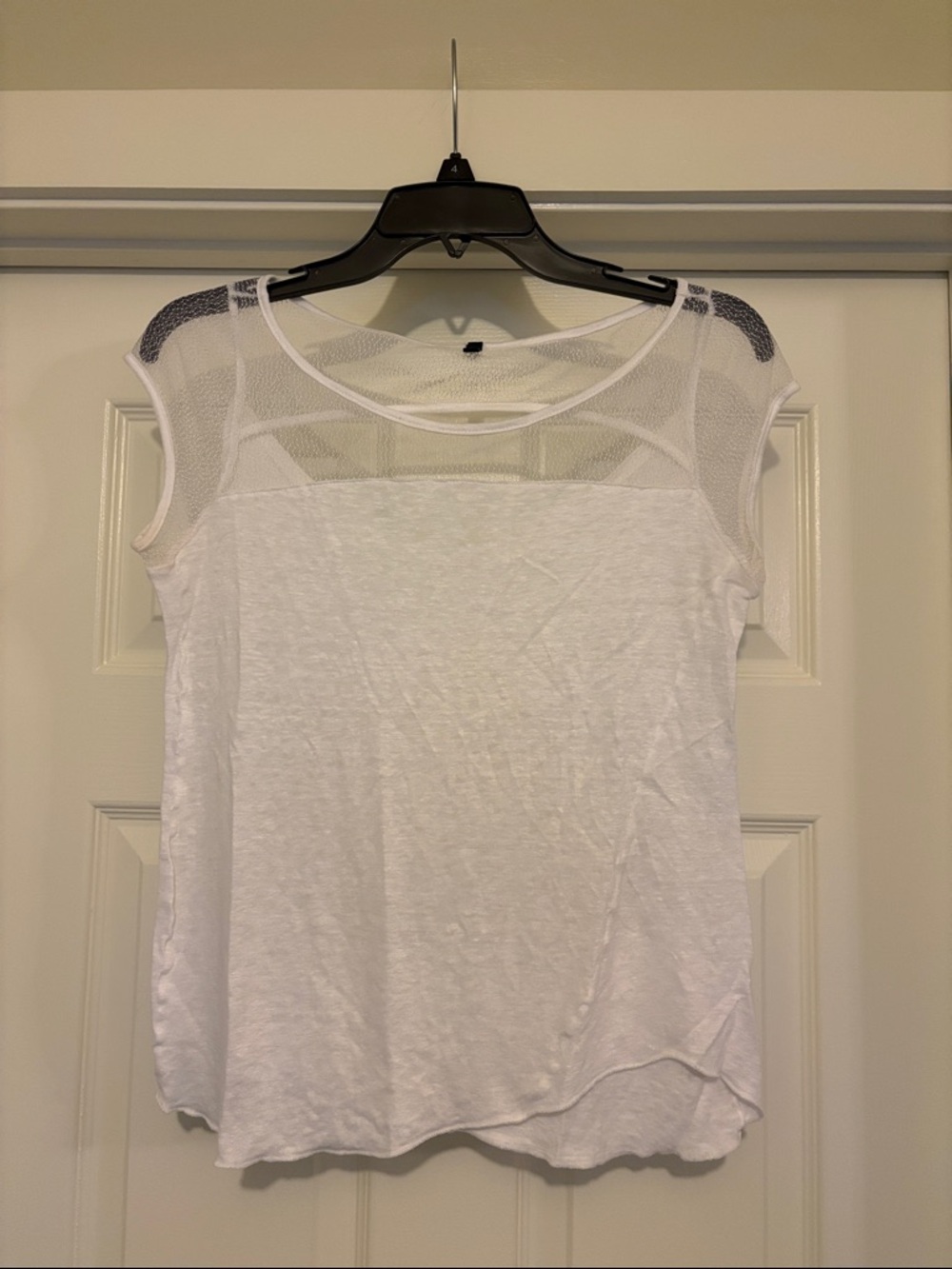United Colors Of Benetton White Mesh-Detail Cap Sleeve Top